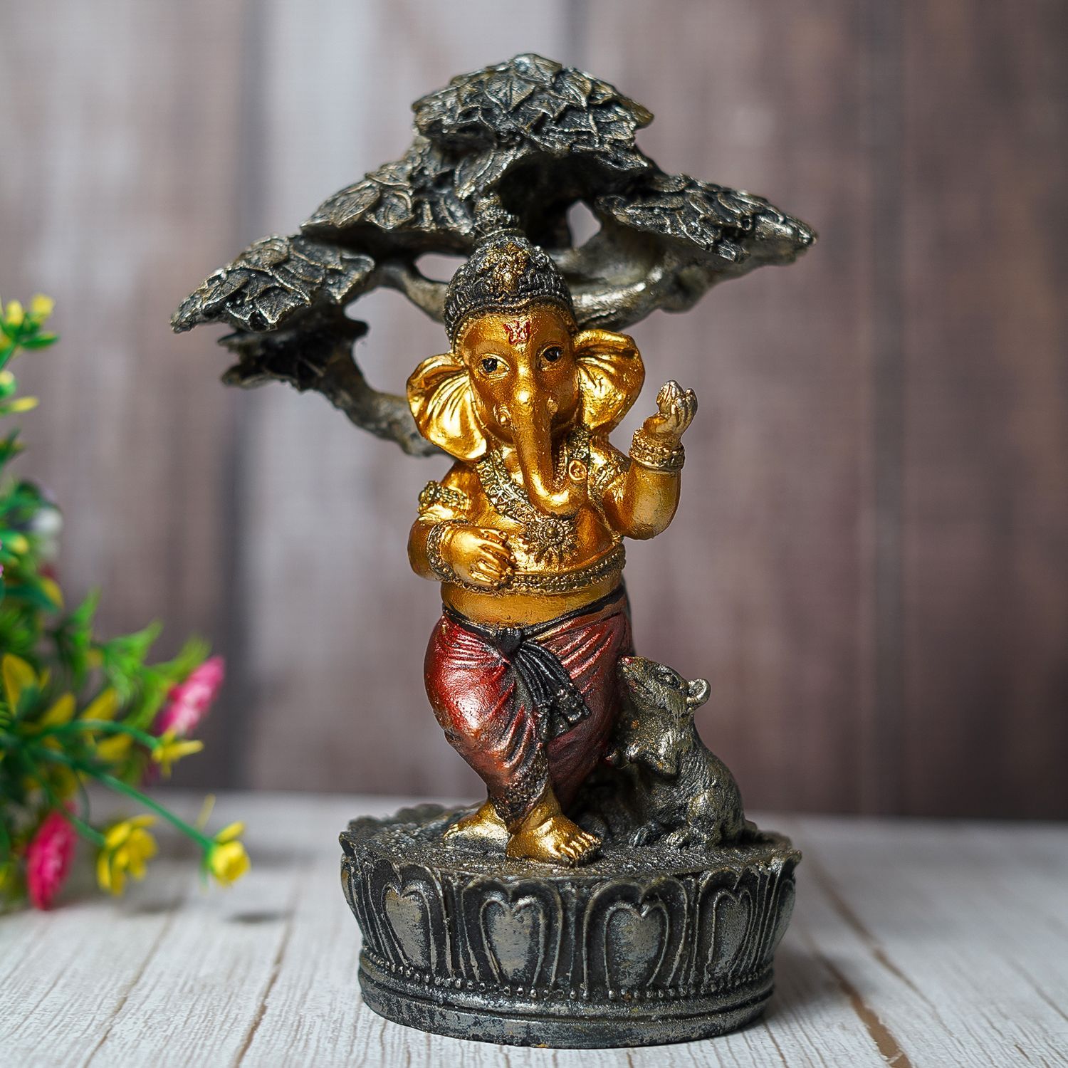 Craftlayout Resin Ganesha Idol Sitting Under Tree 7.8 Inch