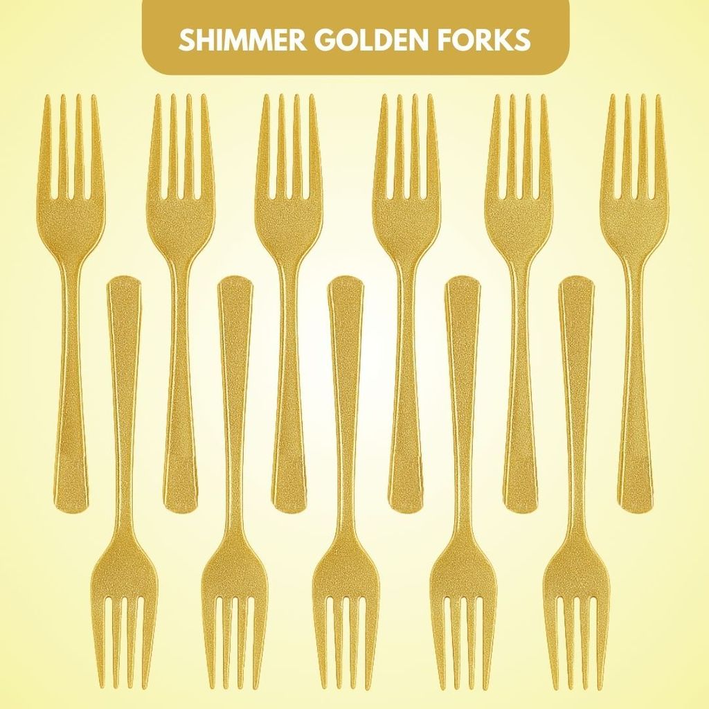Shimmer Golden Forks - 12PC - Party and Festive Needs | Buy online on ZillyBuy