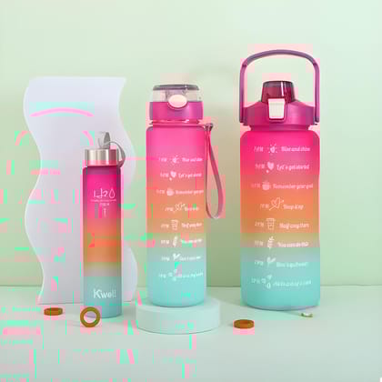 Motivational Water Bottle, Sipper Bottle For Adults,Time Marker & Straw, 2 Litre, 850ml, 280ml , Combo of 3re  (Multicolour)