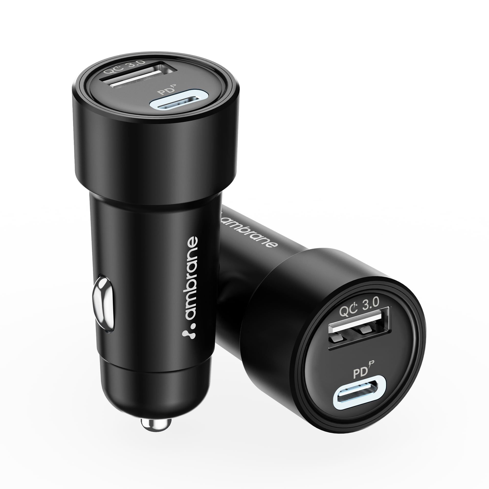 Ambrane 51W Fast Charging Car Charger, Dual Output 33W Type C PD + 18W USB Car Adapter, Quick Charge Car Plug for iPhone, Android, Tablets & More, High-Speed Compact Car Power Charger (Black, C51) Black