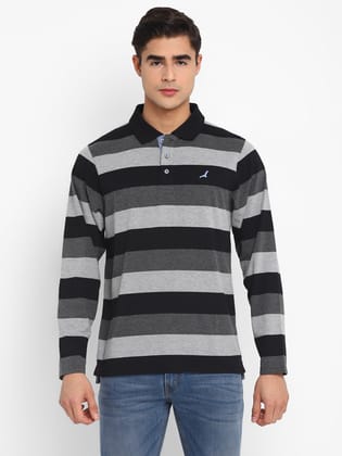 Striped Polo T-Shirt for Men - Black,Grey Melange&Charcoal-3XL / Black,Grey Melange&Charcoal
