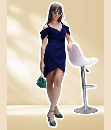 ZELZIS Women Polyester Solid Bodycon Dress ( Blue )