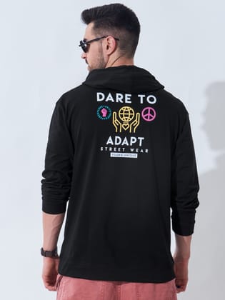Harmony with Peace Black Oversized Hoodie T-Shirt-S / Black