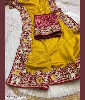 Shivadit ethnic Chiffon Solid Regular Saree With Unstitched Blouse Piece ( Yellow )