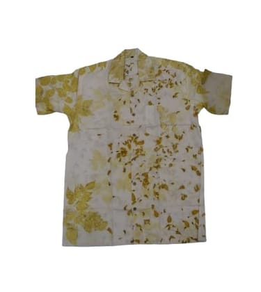 TULIP Traditional Artisians' Upliftment Livelihood Program Floral Print Shirt, Yellow and White, Short Sleeve, Cotton Blend, Casual Style