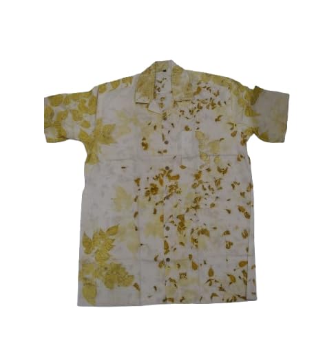 TULIP Traditional Artisians' Upliftment Livelihood Program Floral Print Shirt, Yellow and White, Short Sleeve, Cotton Blend, Casual Style