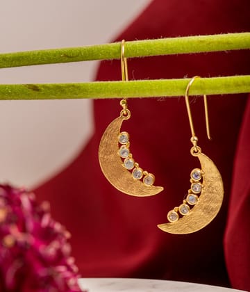 Rainbow Moonstone Gold-Plated Earrings-Brass with gold