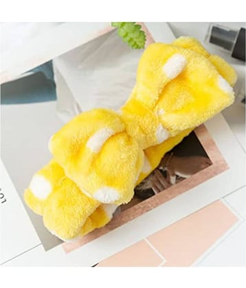 FOK Makeup Facial Yoga Purpose Elastic Velvet Strip Headband (WHITE-YELLOW)