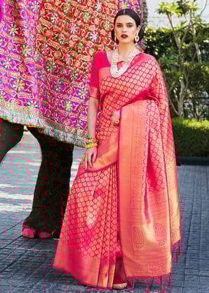 Ceremonial Royal Pink  Woven Kanjivaram Saree