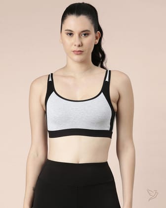 Contrast Outer Elastic Sports Bra - Light Grey/Black-S / Light Grey/Black