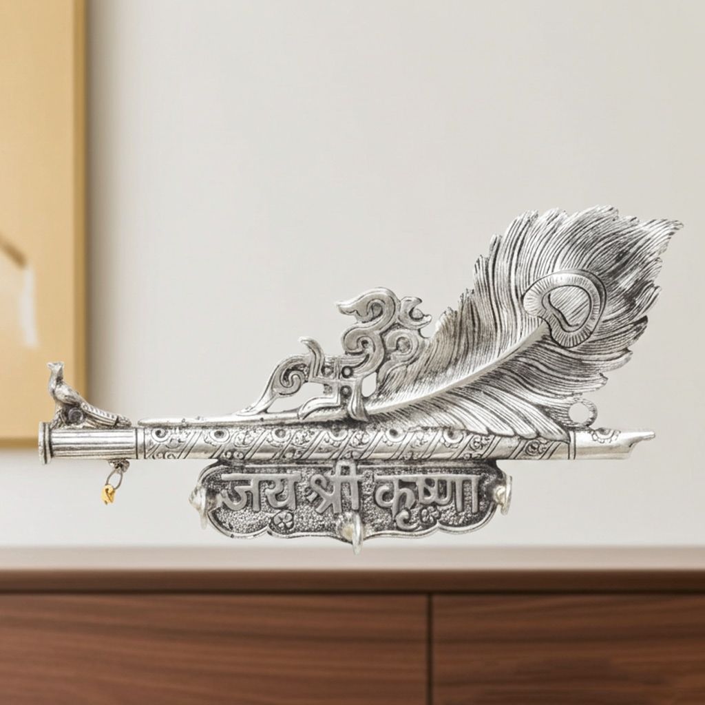 Aluminium Showpiece More Pankhi Key Holder Silver Statue (ASMAS152 S)