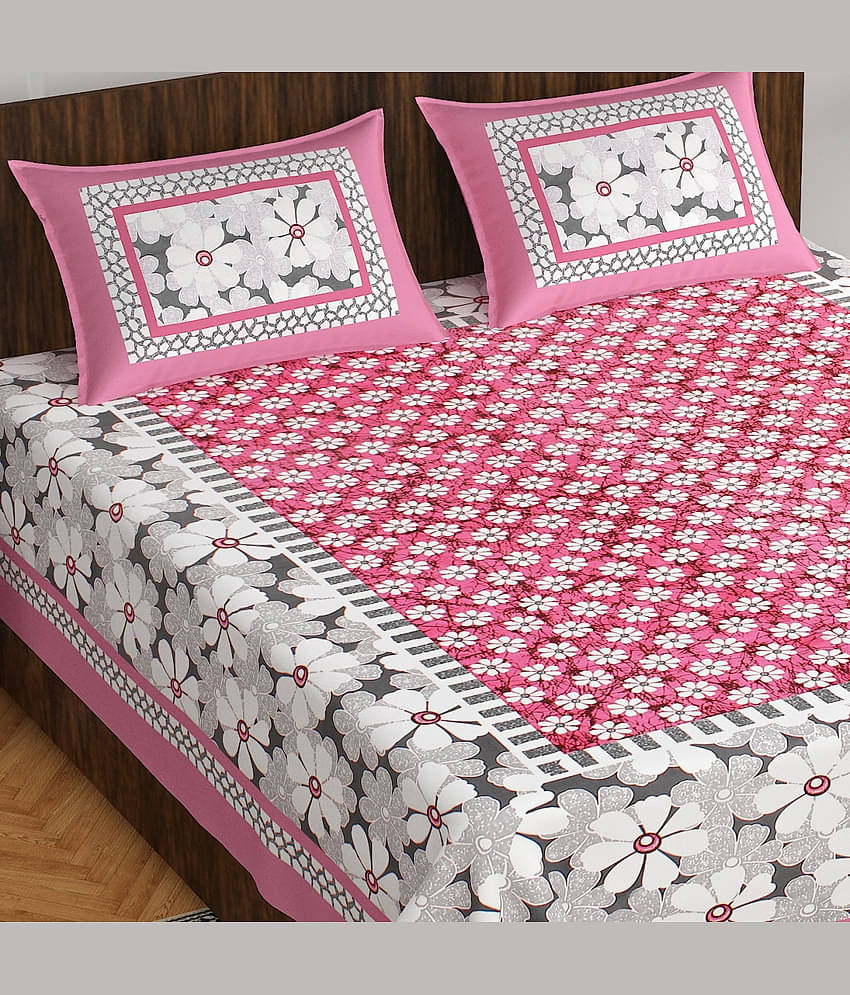 Cosito Cotton 1 Double Bedsheet with 2 Pillow Covers ( Pink )