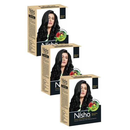 Nisha Henna Based Hair Color Natural Black 60g Pack of 3, Henna Powder Hair Color Dye Black Hair Colour