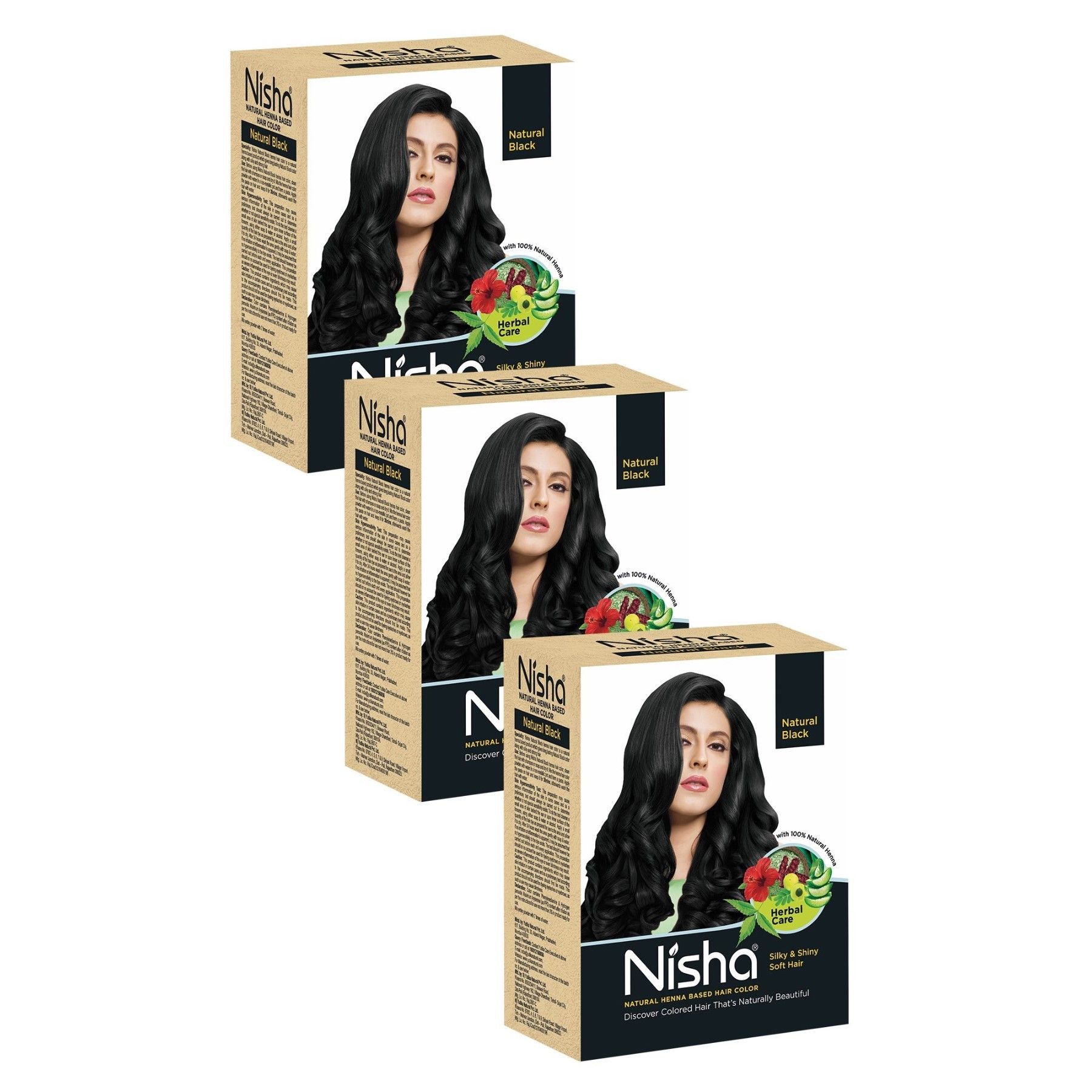 Nisha Henna Based Hair Color Natural Black 60g Pack of 3, Henna Powder Hair Color Dye Black Hair Colour
