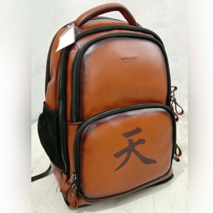 Customized Tan Leather Backpack with Your Language Name Initials by Brune & Bareskin-FS