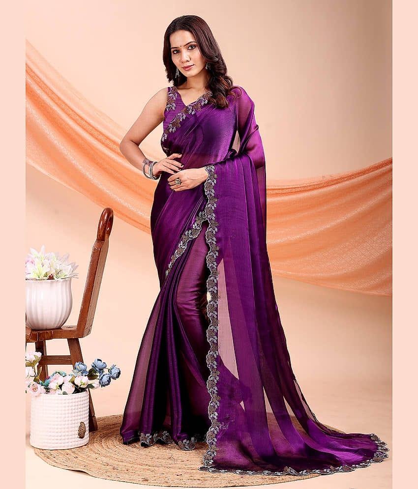 LEELAVATI Jimmy choo Embellished Regular Saree With Unstitched Blouse Piece ( Purple )