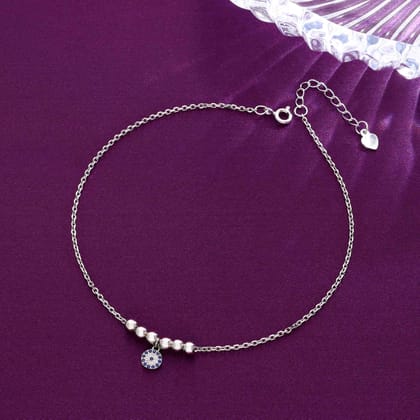 Blooming Blue Evil Eye Silver Anklet-None / Silver