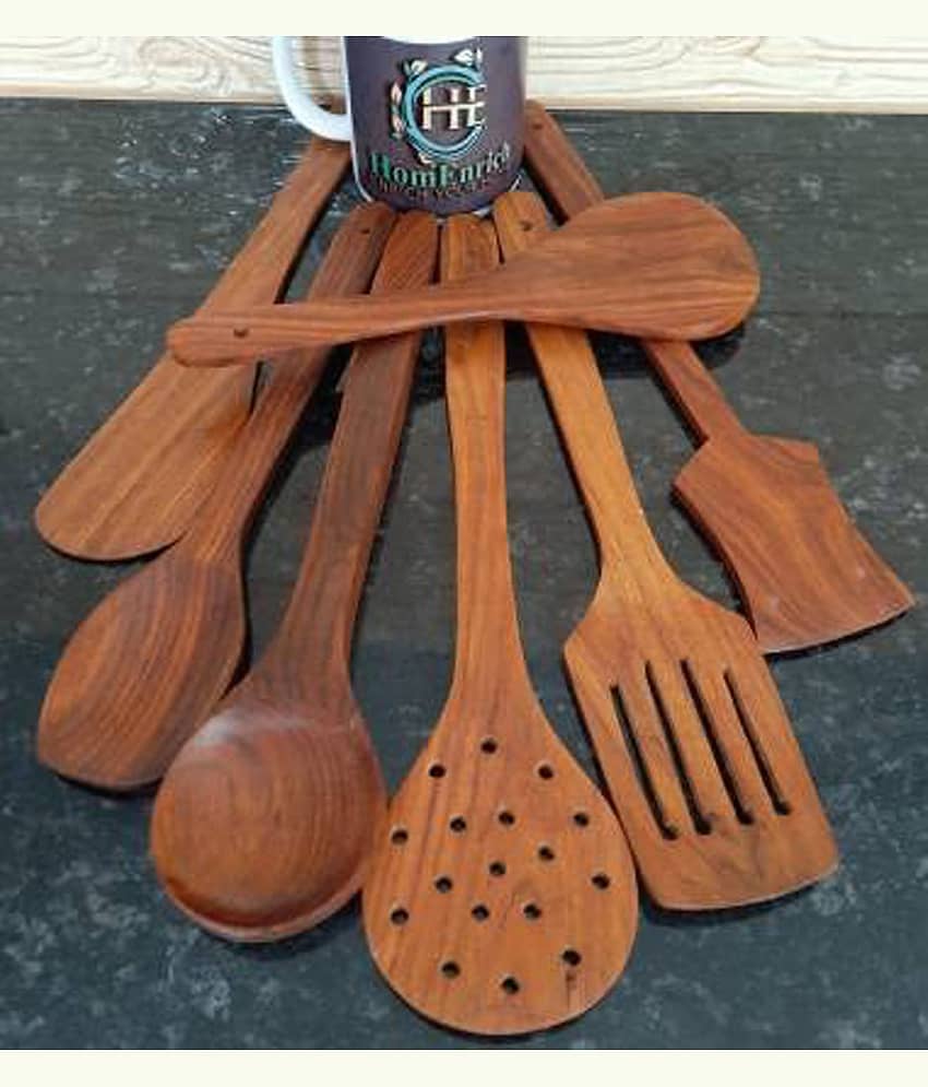 SWH spoon 7 Wooden Serving Spoon Brown ( Pack of 7 )
