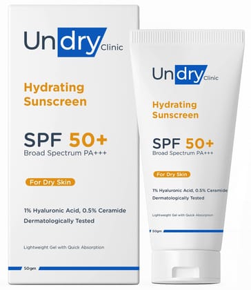 Undry Hydrating Sunscreen for Dry Skin (50gm) Lightweight, Photostable Sunscreen SPF 50 Broad Spectrum Sun Screen Protector SPF 50 Sunscreen for Women & Sunscreen for Men; Sun Cream with HA & Ceramide Undry Hydrating Sunscreen for Dry Skin (50gm) Lightwe