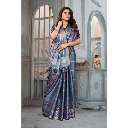 TheHangr Women's Blue Designer Saree With Fancy Jhallar With Blouse Piece TheHangr Women's Blue Designer Saree With Fancy Jhallar With Blouse Piece