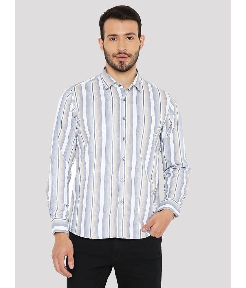 Maharaja Cotton Blend Slim Fit Striped Full Sleeves Men's Casual Shirt - Blue ( Pack of 1 )