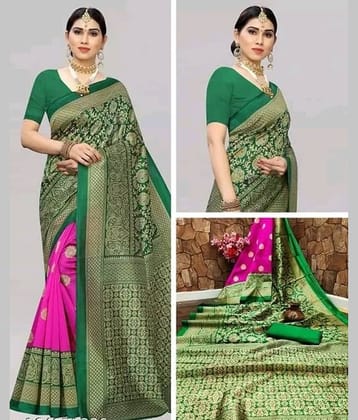 Kanooda Prints Art Silk Printed Saree With Unstitched Blouse Piece ( Multicolor )