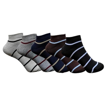 VOICI France Men's and Boys ankle length socks Black white grey Black multicolored cotton blend free size pack of 5 - Multi-2