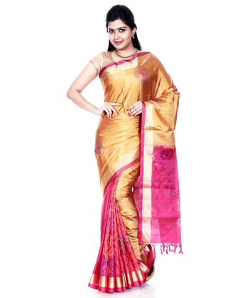 Golden-Pink Patli Pallu Saree - Kanchipuram Silk Saree | Patli Saree