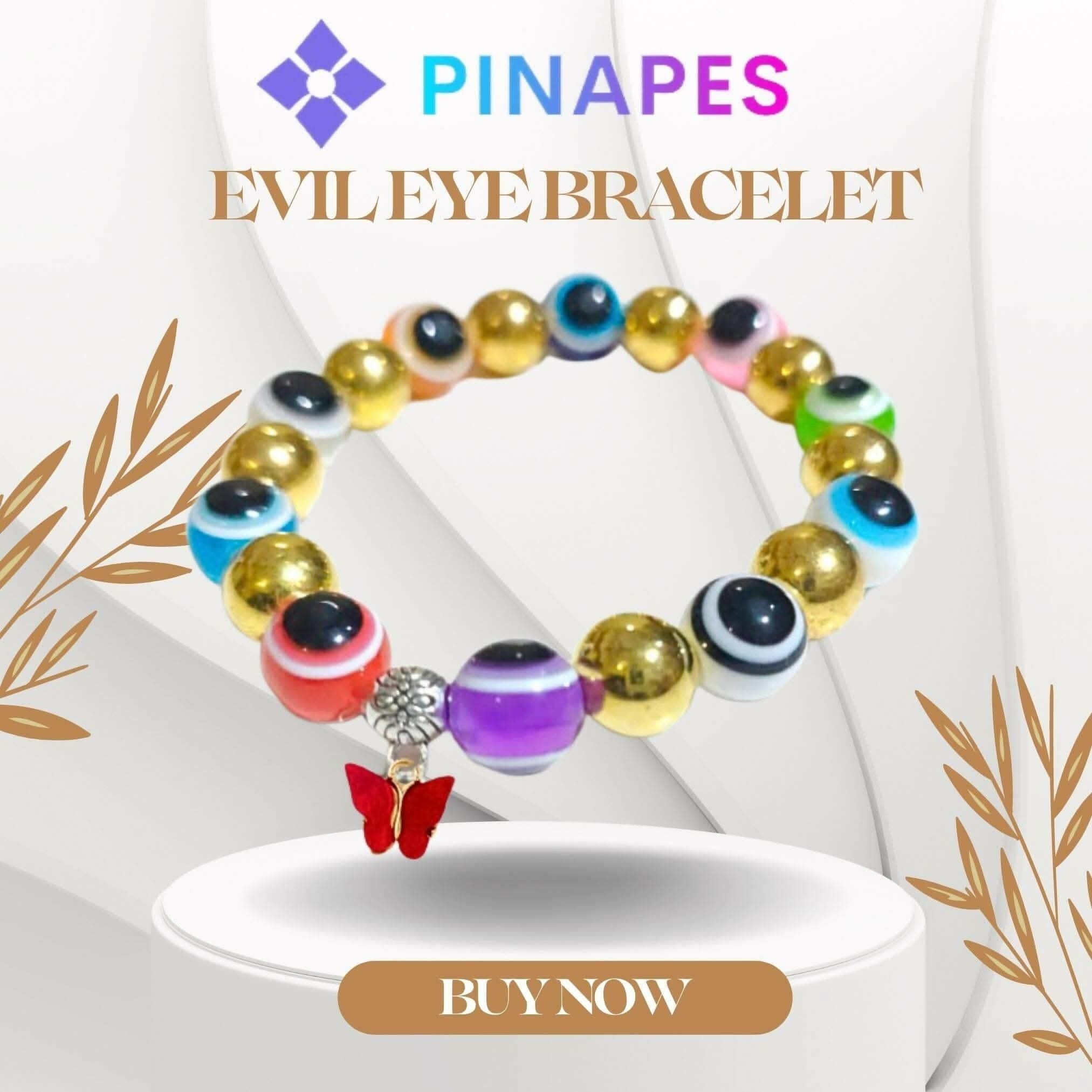 Pinapes Evil Eye Charm Bracelet with Red Butterfly Beads โ Multicolor Adjustable Fashion Jewelry for Women