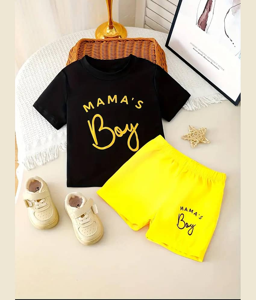 MUSNAHGARMENTS Pack of 1 Baby Boys Cotton T-Shirt & Shorts Set ( Black )