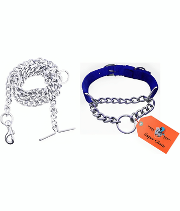 super chain - Blue Combo (Collar Belt and Leash) ( Medium )