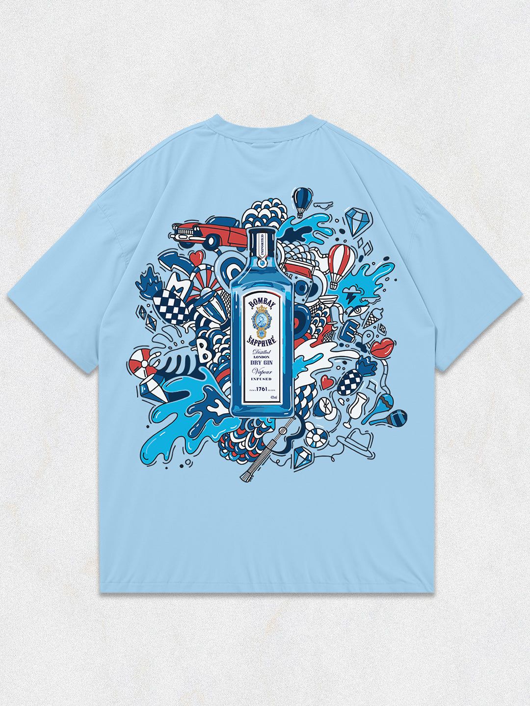 Bombay Sapphire Oversized T-Shirt-Sky Blue / S