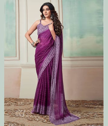 Samah Georgette Printed Saree With Unstitched Blouse Piece ( Wine )