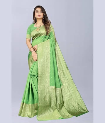 NENCY FASHION Banarasi Silk Embellished Saree With Unstitched Blouse Piece ( Rama )