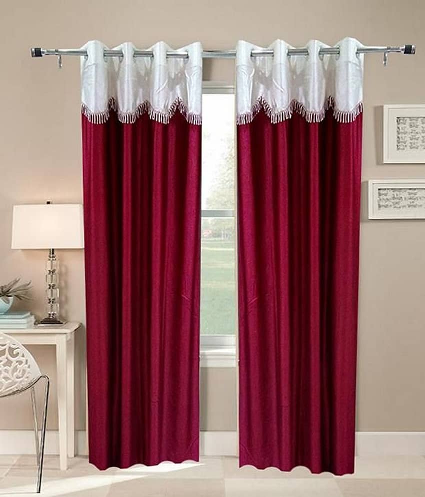 Homefab India Plain Semi-Transparent Eyelet Door Curtain 7ft (Pack of 2) - Red