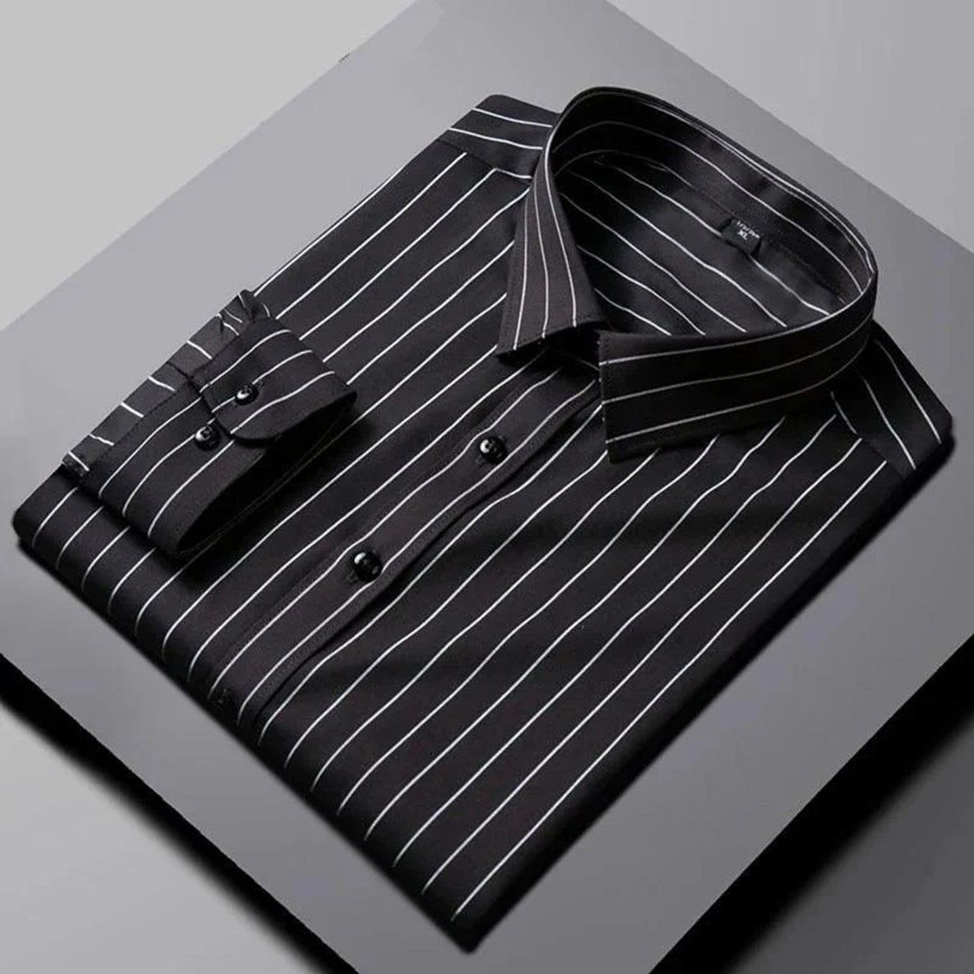 STRIPE CASUAL COTTON SHIRT (black).-M