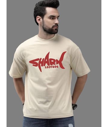 Leotude Men Cotton Blend Oversized Fit Printed T-Shirt ( Beige )