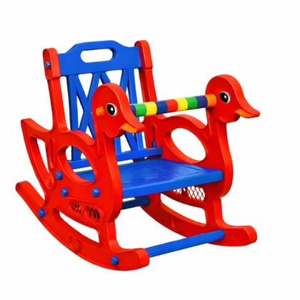 BraintasticKids Plastic Rocking Chair for Toddlers | Duck-Shaped Baby Rocker with Handle & Backrest | Sturdy Indoor Rocking Toy for Boys & Girls (Duck Big/Red Blue)