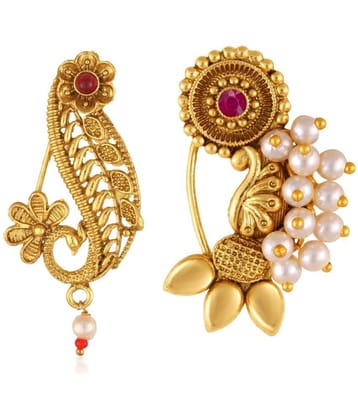 Vivastris Premium Gucchedar Maharashtrian/Peackock Styled Nosepin Combo Set Of 2 For Ladies-VIVA1095-1172NTH-Press-Red - Red