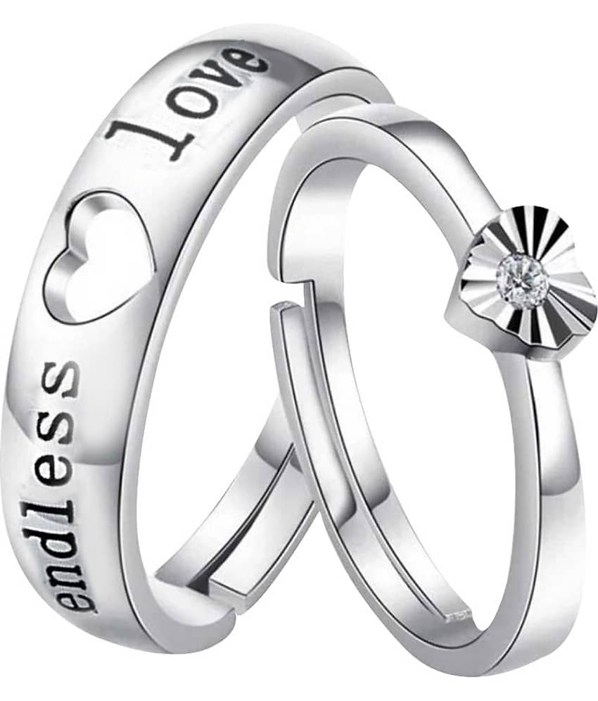 Paola  Adjustable Couple Rings Set for lovers  Silver Plated Solitaire 'Forever Love' Couple ring  for Men and Women-2 pieces