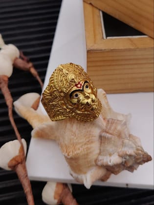 Gold-Toned Hanuman Ji Face Ring