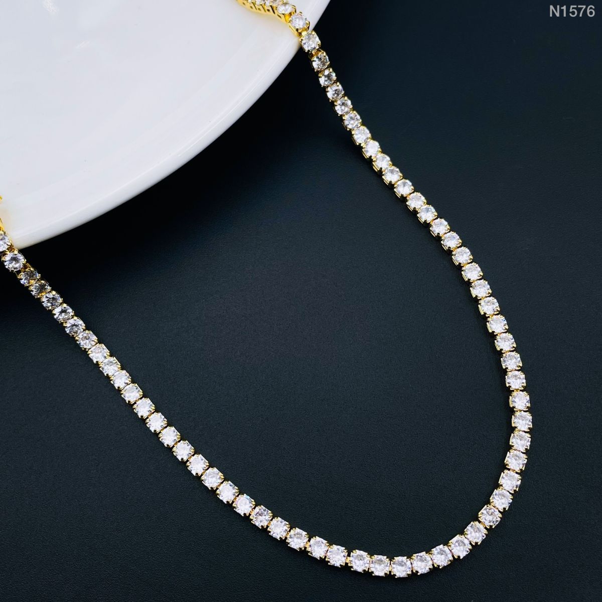 Cubic Zirconia Solitaire Tennis 18K Gold Necklace Chain for Women
