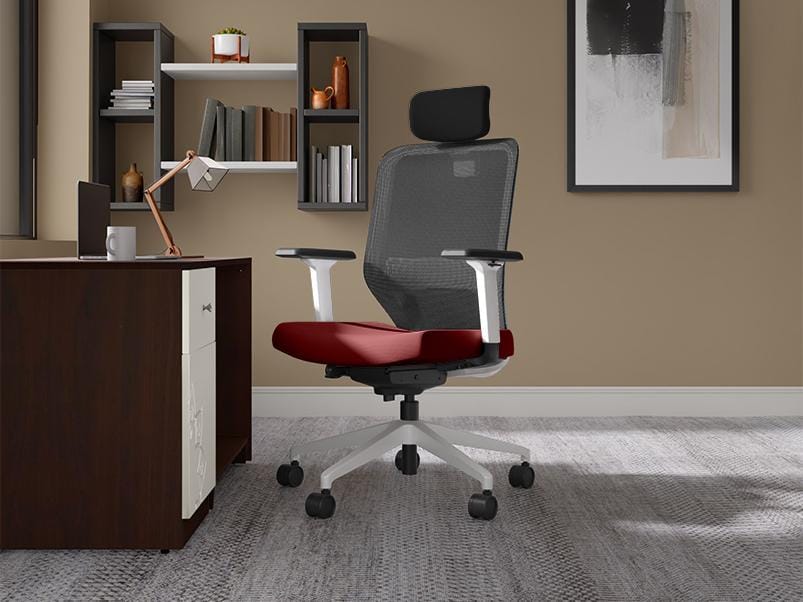 Greta 2.0 High Back Fabric Ergonomic Office Chair (Milan Red with White Body)