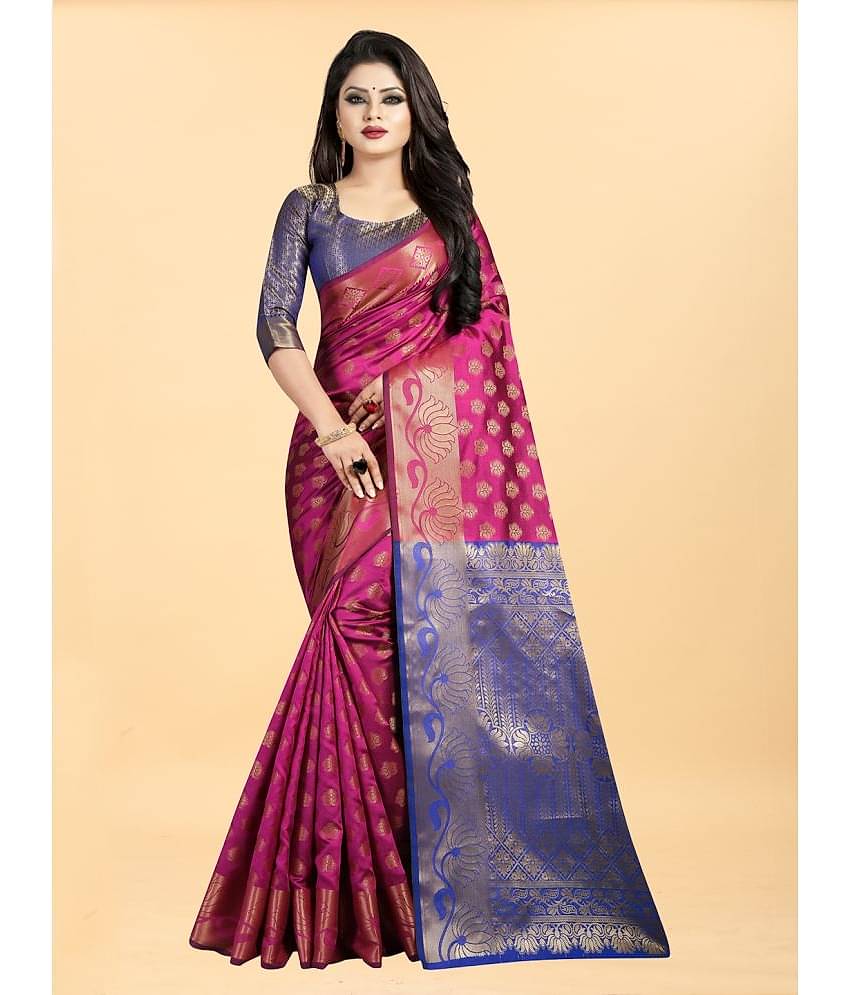Gazal Fashions Banarasi Silk Embellished Saree With Unstitched Blouse Piece ( Pink )