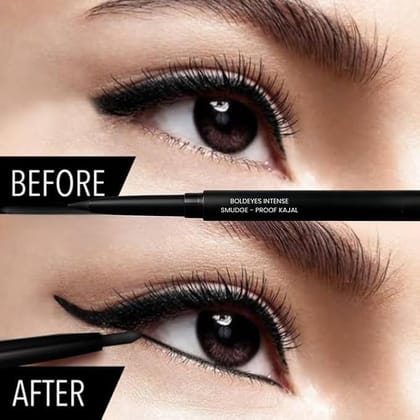 POPPIK BoldEyes Intense Kajal Black, Matte Finish, Smudge-Proof & Waterproof Eye Pencil with Vitamin E & Almond Oil, Long-Lasting, Cooling Effect, 0.3g