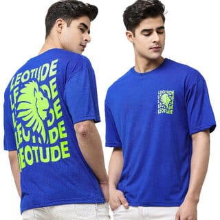Leotude Men Blue Printed Cotton Blend T-Shirt