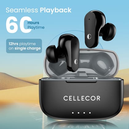 Cellecor BroPods C109 QUAD TWS, 60H Playtime,Quad Mic ENC,5.3v BT,50ms Low Latency Gaming Bluetooth-Black Grey