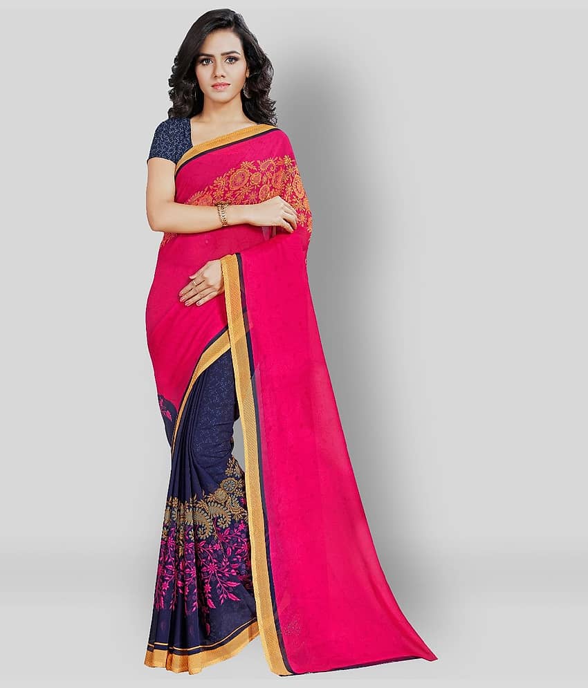 Anand Georgette Saree With Unstitched Blouse Piece ( Pink )