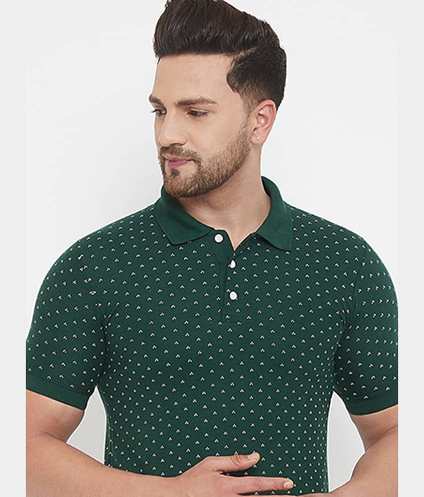 The Million Club Pack of 1 Cotton Blend Regular Fit Printed Half Sleeves Men's Polo T Shirt ( Green )