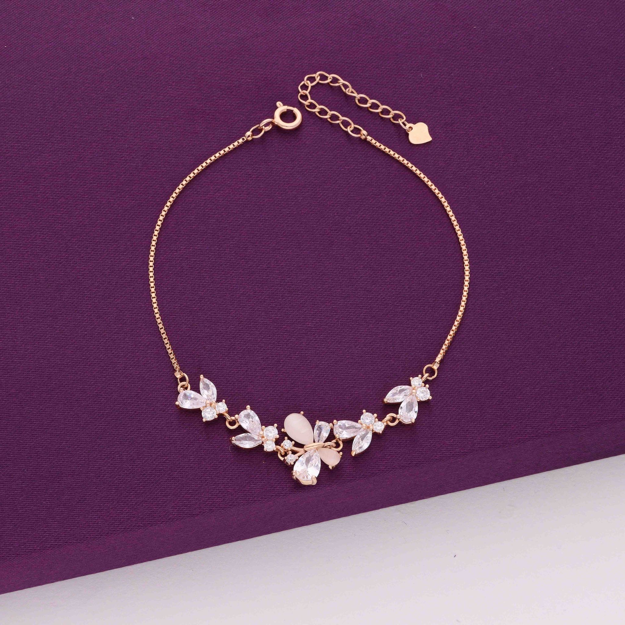 A Glide of Freedom Silver Bracelet-White Stone / Rose Gold